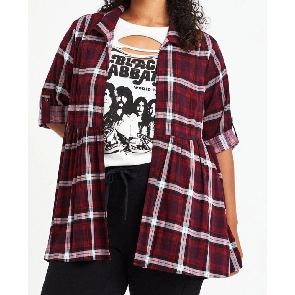 Torrid Size 00 Red Plaid Kimono -‎ Stretch Challis,Womens,Preppy